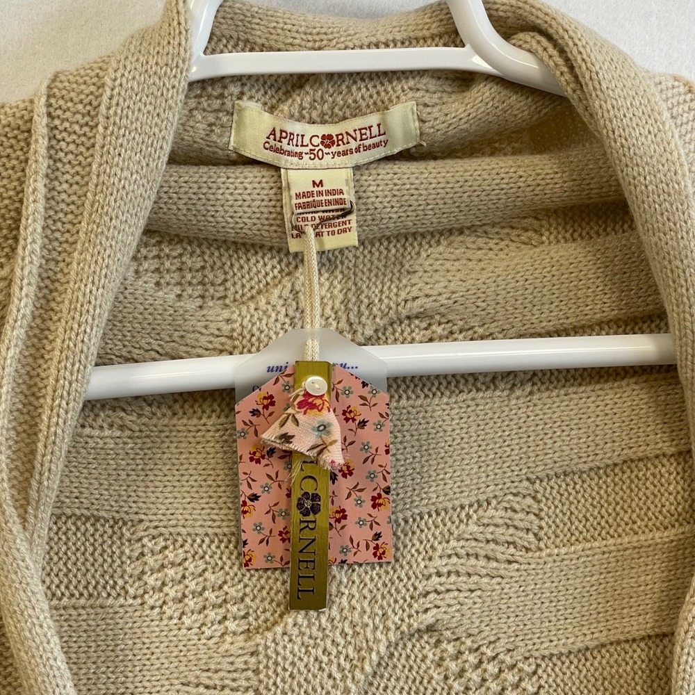 April Cornell Haven Sweater Oat Beige Cable Knit Waterfall Cardigan Wool Blend M - Picture 3 of 6